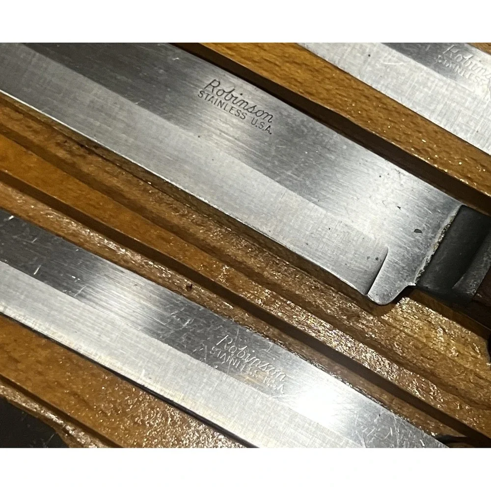 VTG Robinson Knife Co. 6 Piece Knife Fork Set‎ In Wooden Handles Made In USA